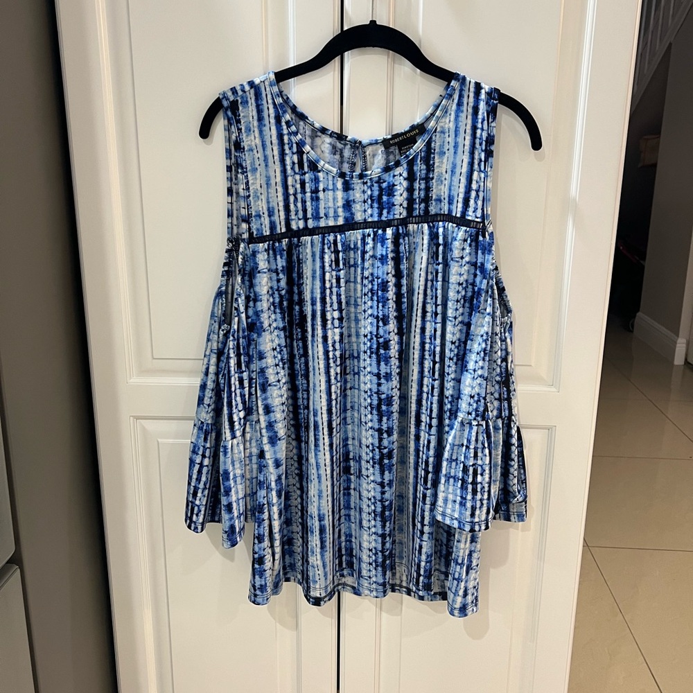 Robert Louis black and blue cold shoulder 3/4 sleeve blouse size XL